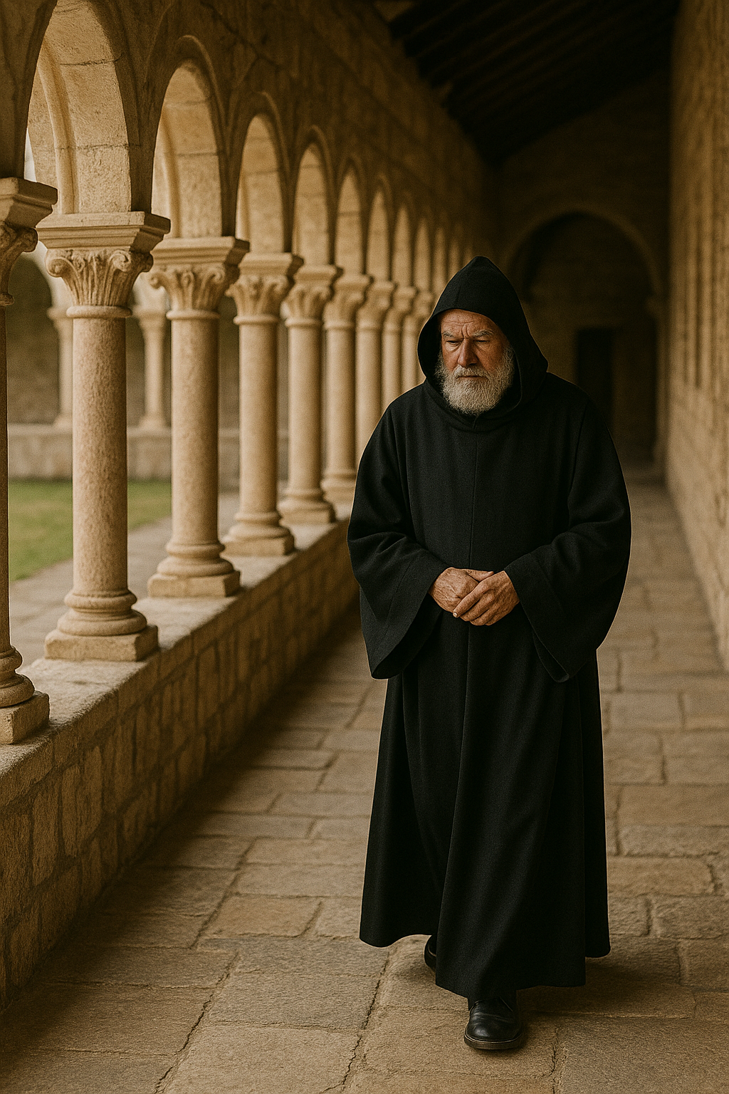 Moine dans un cloître